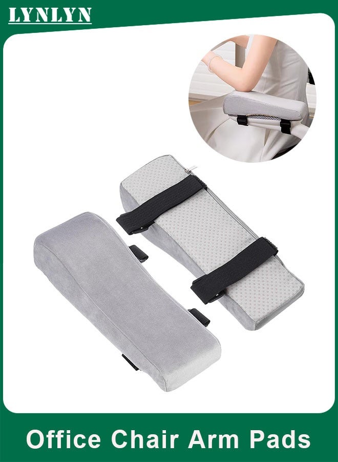 LYNLYN 2PCS Office Chair Armrest Pads, Non-Slip Memory Foam Arm Cushion Covers with Adjustable Straps, Removable Washable Covers, Ergonomic Elbow and Forearm Support for Desk Chairs and Wheelchairs (Grey) - Image 1